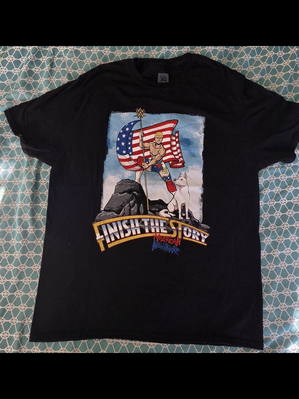 WWE Black Graphic 'Finish The Story' American Flag Tee